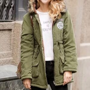 Z &‎ I Army Green Hooded Parka Jacket Womens Sz S/Juniors Sz M Faux Fur Lined